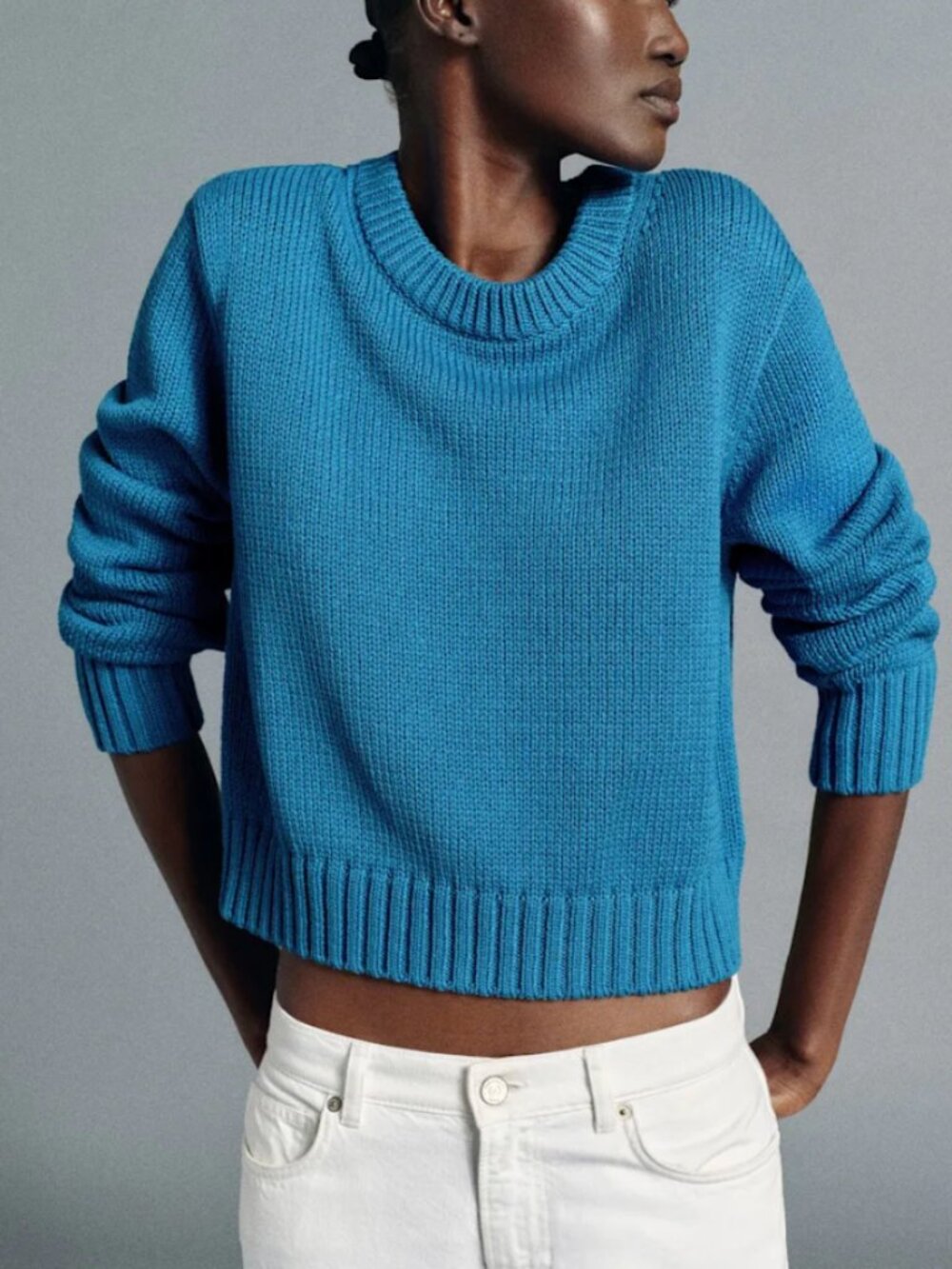 NWT Reformation Eleni Cotton Crew Sweater Blue - Size M